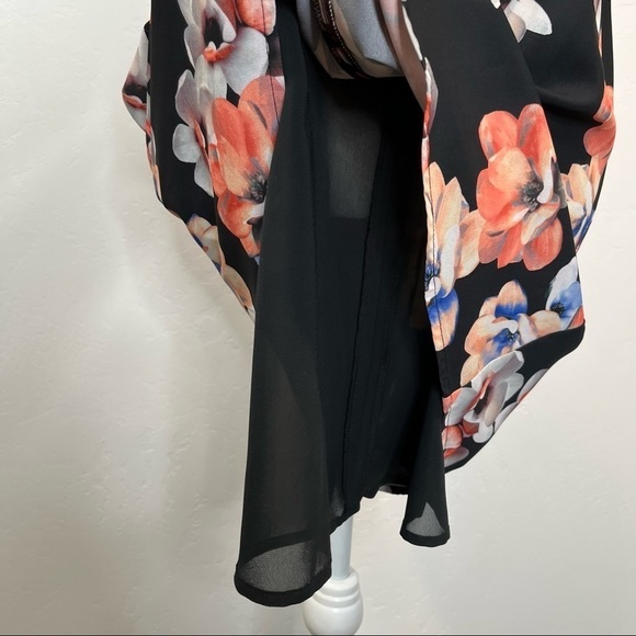 CeCe Black Floral Tie Neck Swing Shift Dress Size 0 - Picture 8 of 12